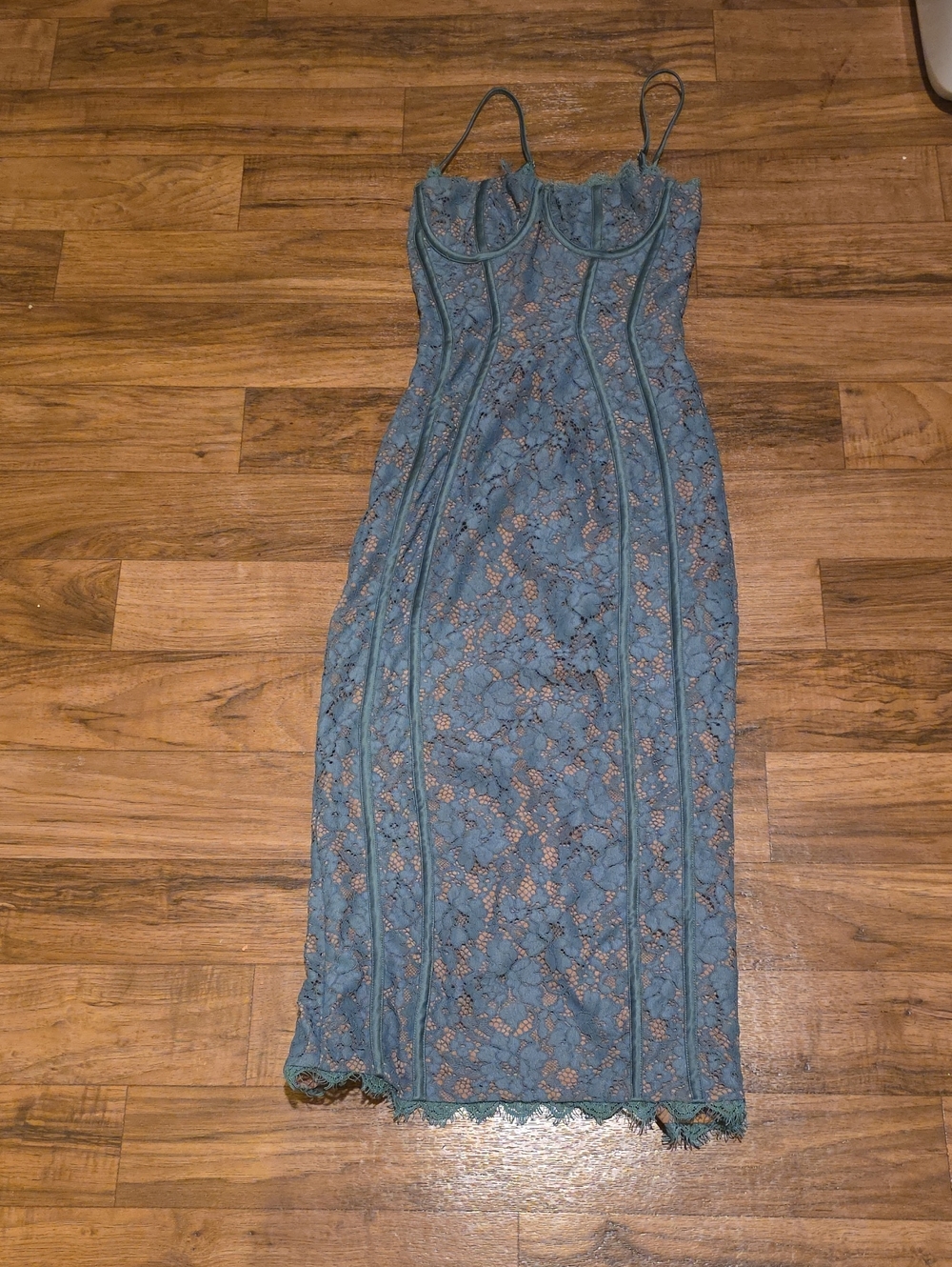 House of CB Teal Lace Midi Dress with Spaghetti Straps